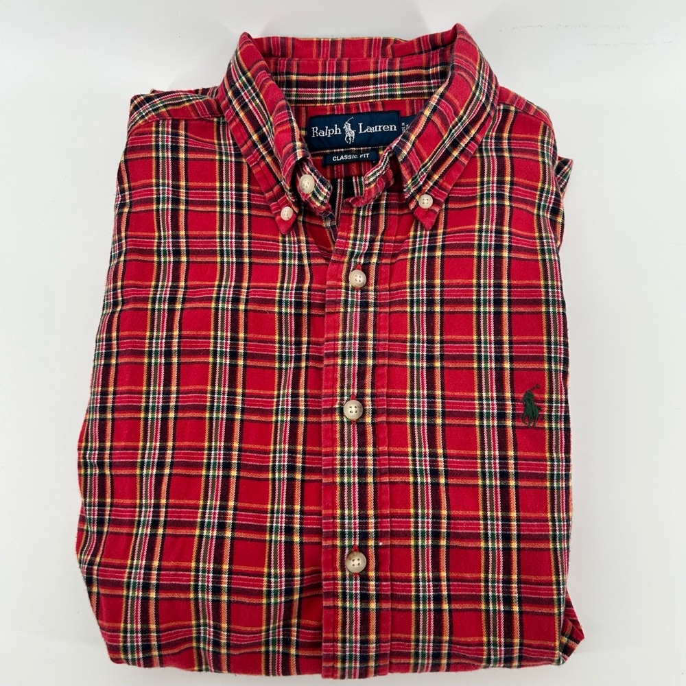 Ralph Lauren Plaid Shirt Mens Medium Red Button Down Green Pony Logo - Picture 10 of 10